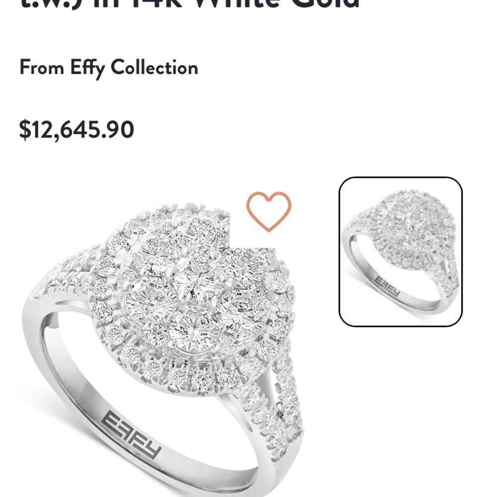 EFFY Diamond Halo Cluster Split Shank Ring in 14k White Gold engagement Ring 7 - Picture 2 of 6